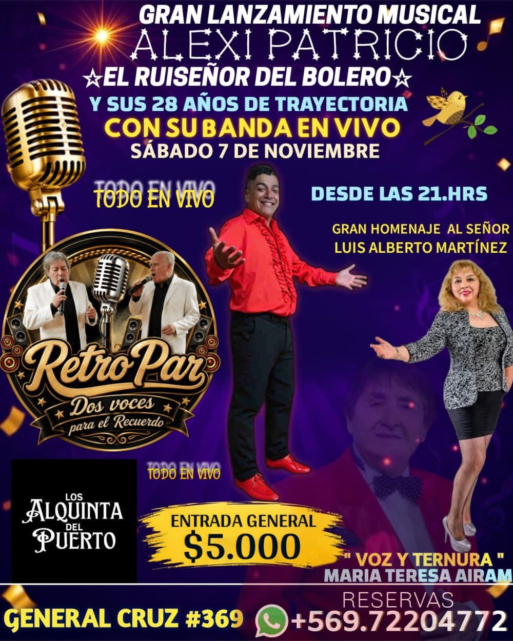 Flyer de ALEXI PATRICIO EN LOS ALQUINTA DEL PUERTO, VALPARAÍSO