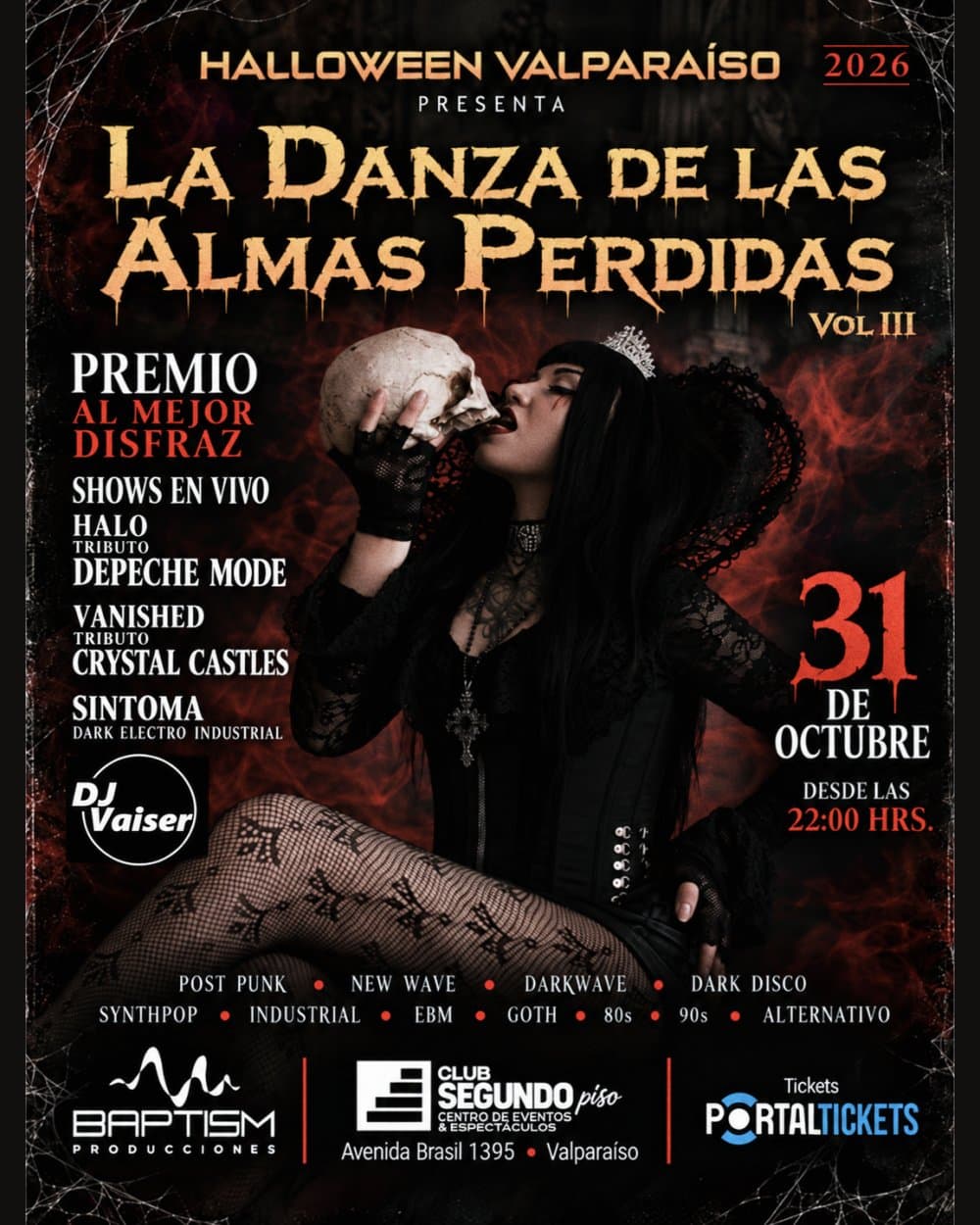 Flyer de HALLOWEEN VALPARAÍSO 2026 - LA DANZA DE LAS ALMAS PERDIDAS EN CLUB SEGUNDO PISO, VALPARAÍSO