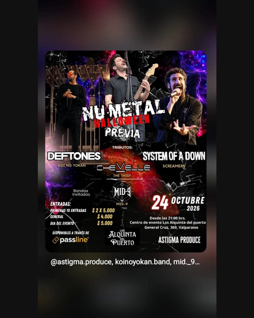 Flyer de NUMETAL HALLOWEEN EN LOS ALQUINTA DEL PUERTO, VALPARAÍSO