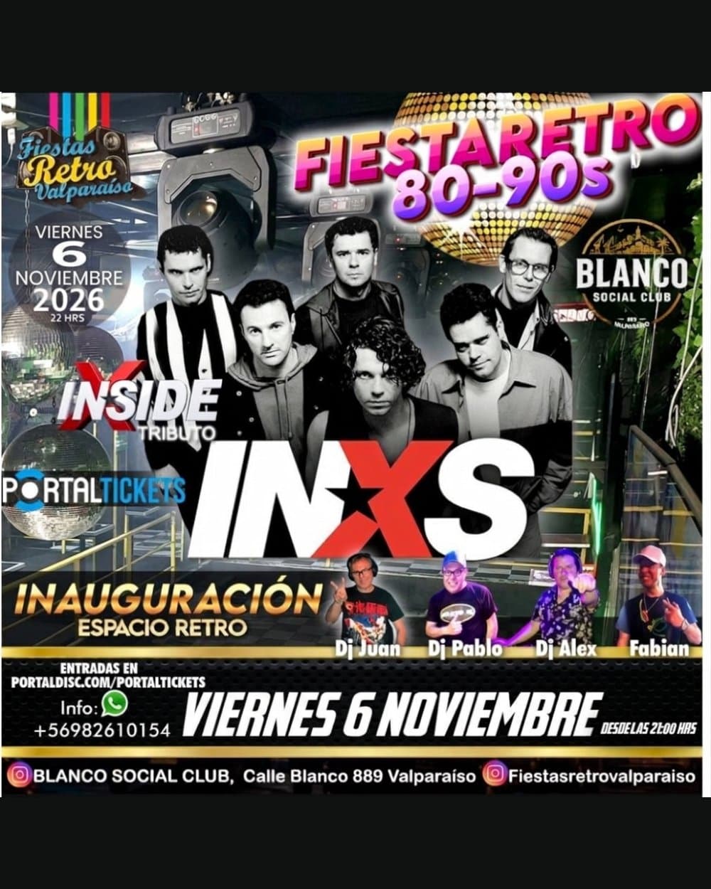 Flyer de Fiesta Retro 80–90s en Blanco Social Club, Valparaíso