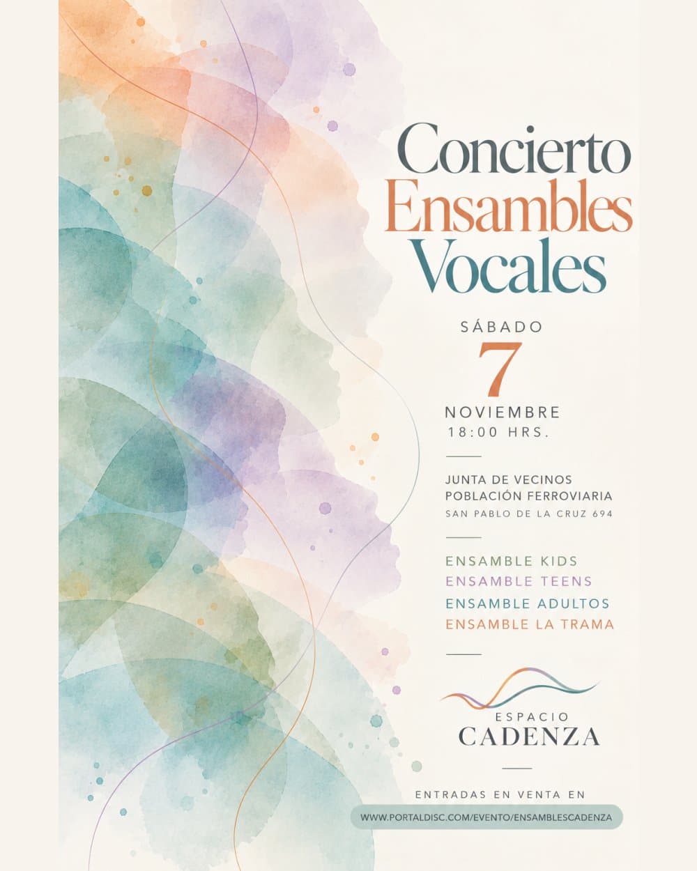 Flyer de CONCIERTO DE ENSAMBLES VOCALES ESPACIO CADENZA