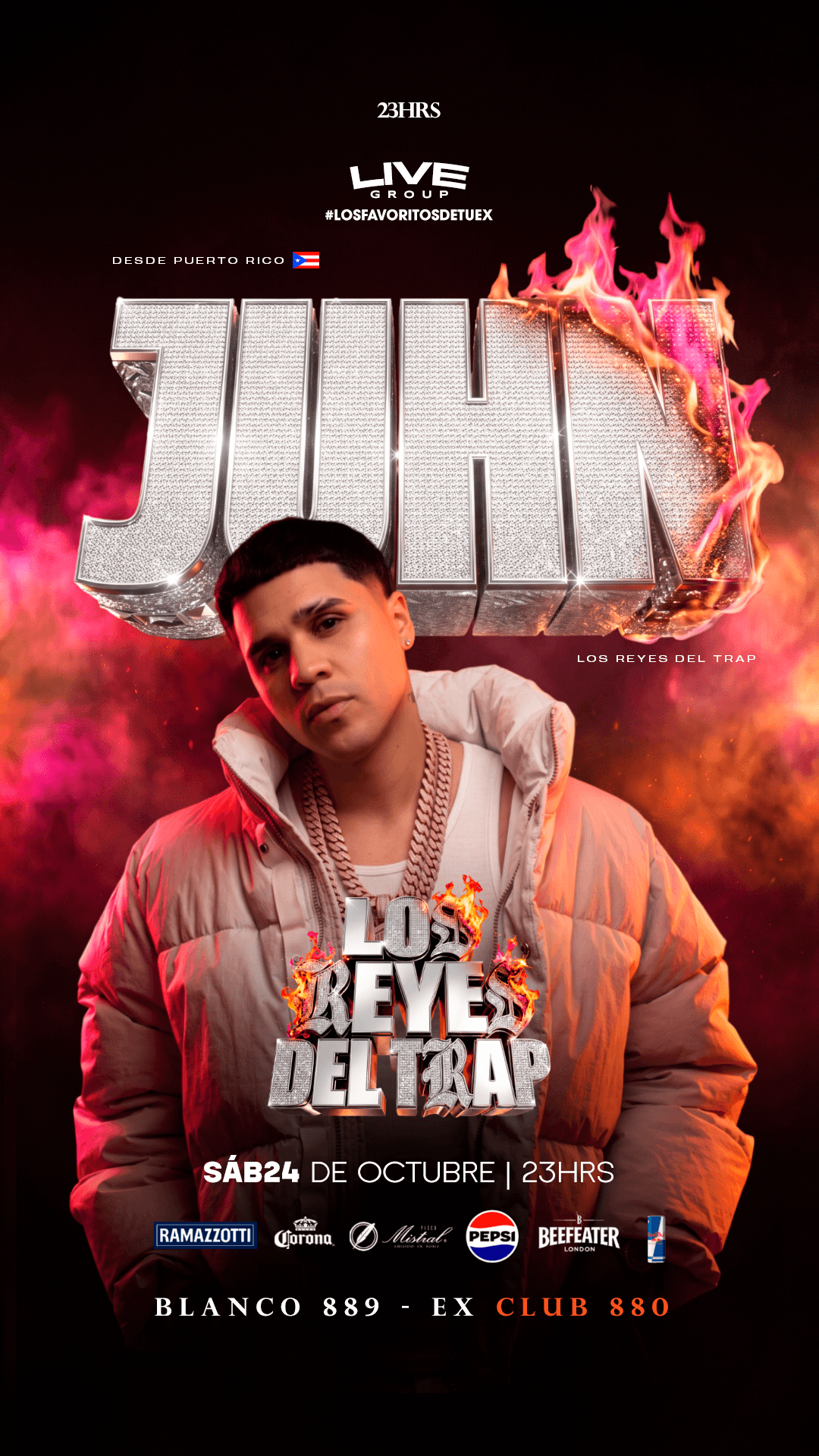 Flyer de JUHN ALL STAR EN VALPARAÍSO 🇵🇷 EX CLUB 880