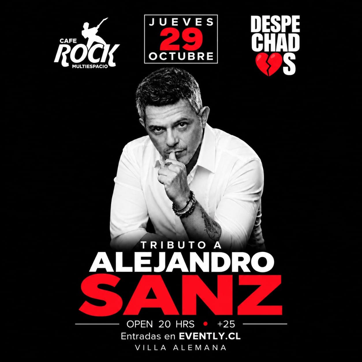 Flyer de Jueves 29 fiesta DESPECHADAS tributo Alejandro Sanz
